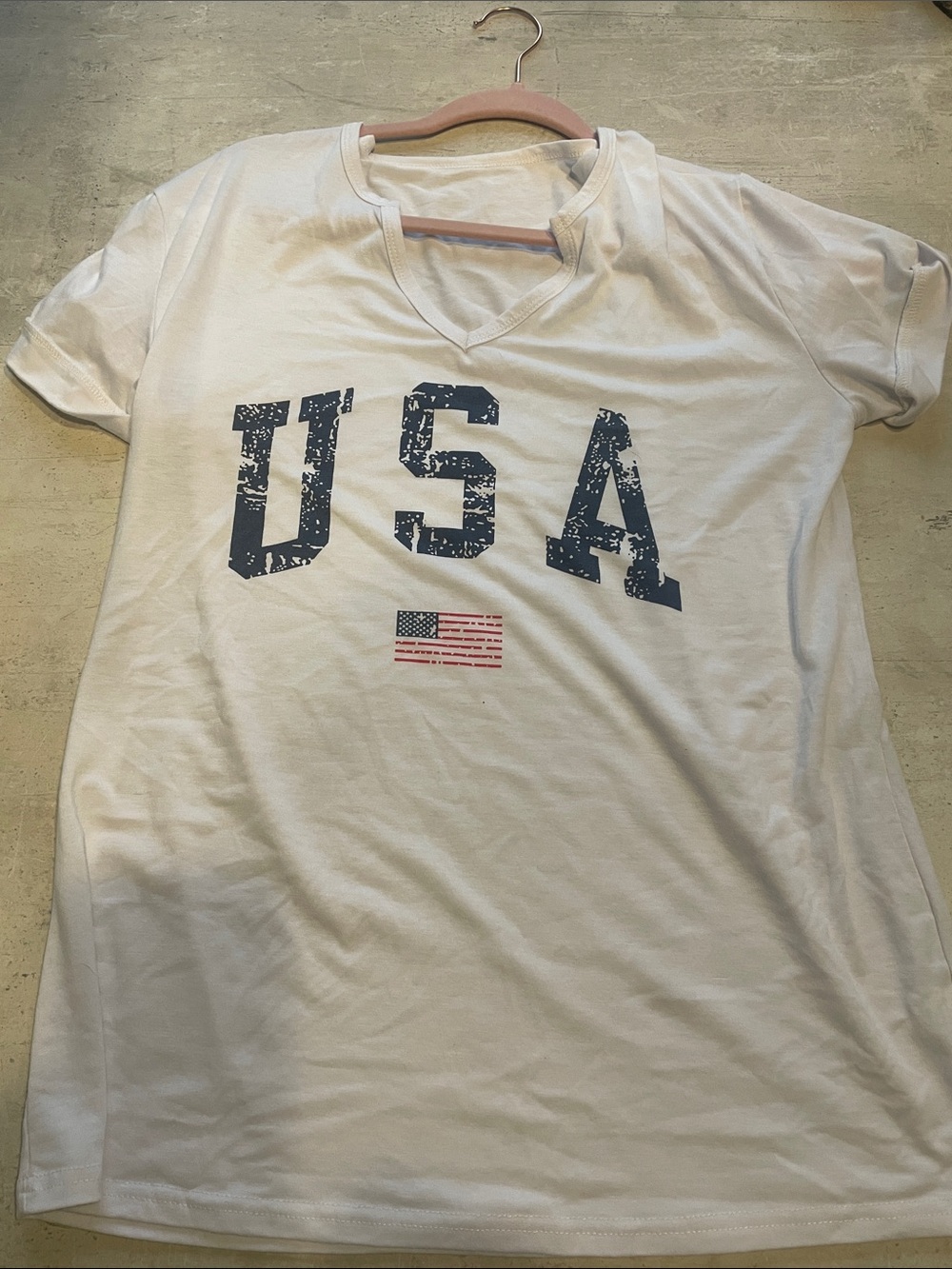 Women's White USA Graphic V-Neck Tee